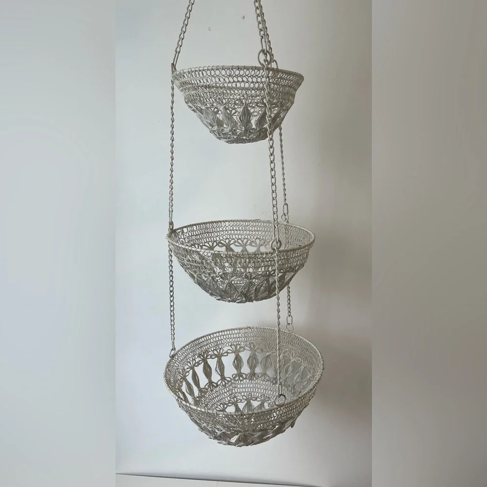 Woven Wire Tripple Hanging Basket Rattan Look